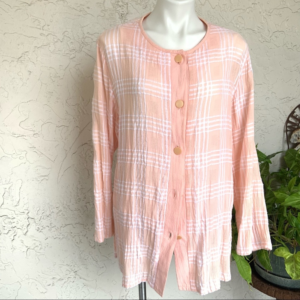 VTG Pastel Salmon Pink Crinkle Cotton Top or Jacket